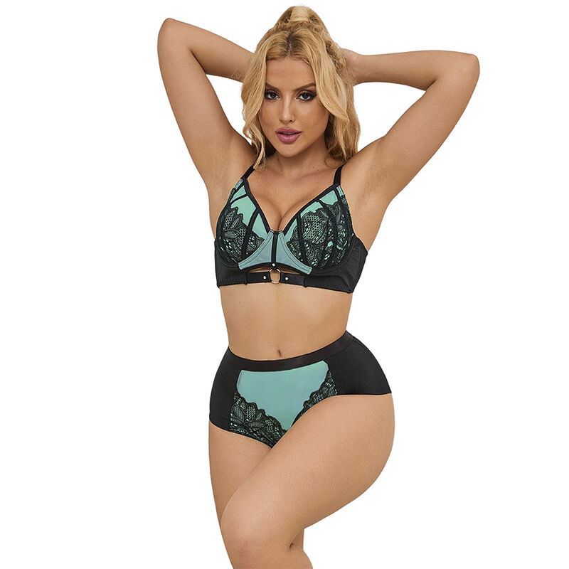Subblime - 955557 Ensemble Soutien-Gorge En Cuir Verni Vert Avec Fermeture Éclair S/M